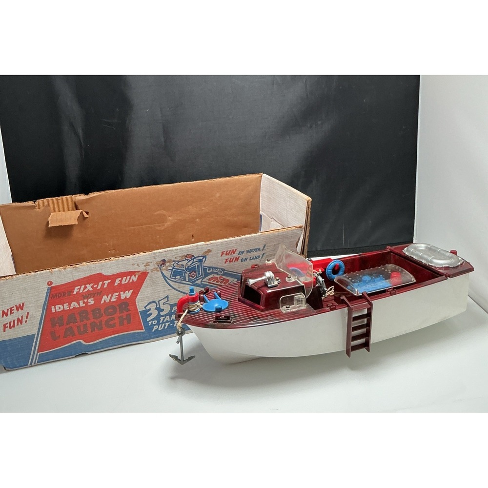 Vintage 1950s Ideal Fix-It Fun Harbor Launch Boat Toy Set Near Complete W/ Box